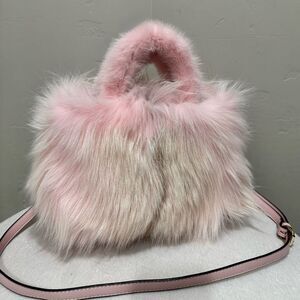 Handmade Real Fox Fur with Mink Fur Handle Satchel Bag, Includes 2 Strap Styles